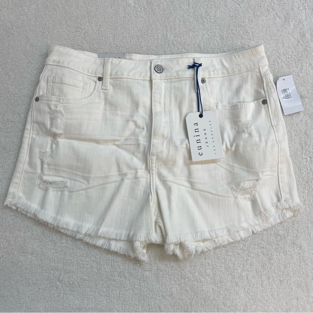 eunina White Distressed Denim Jean Shorts